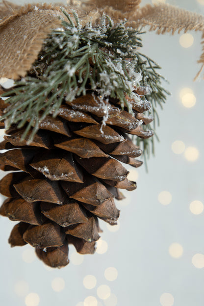 5x4.5x7" Pinecone With Burlap Hanger, Christmas Tree Ornaments for Holiday Party Decorations, Set of 6