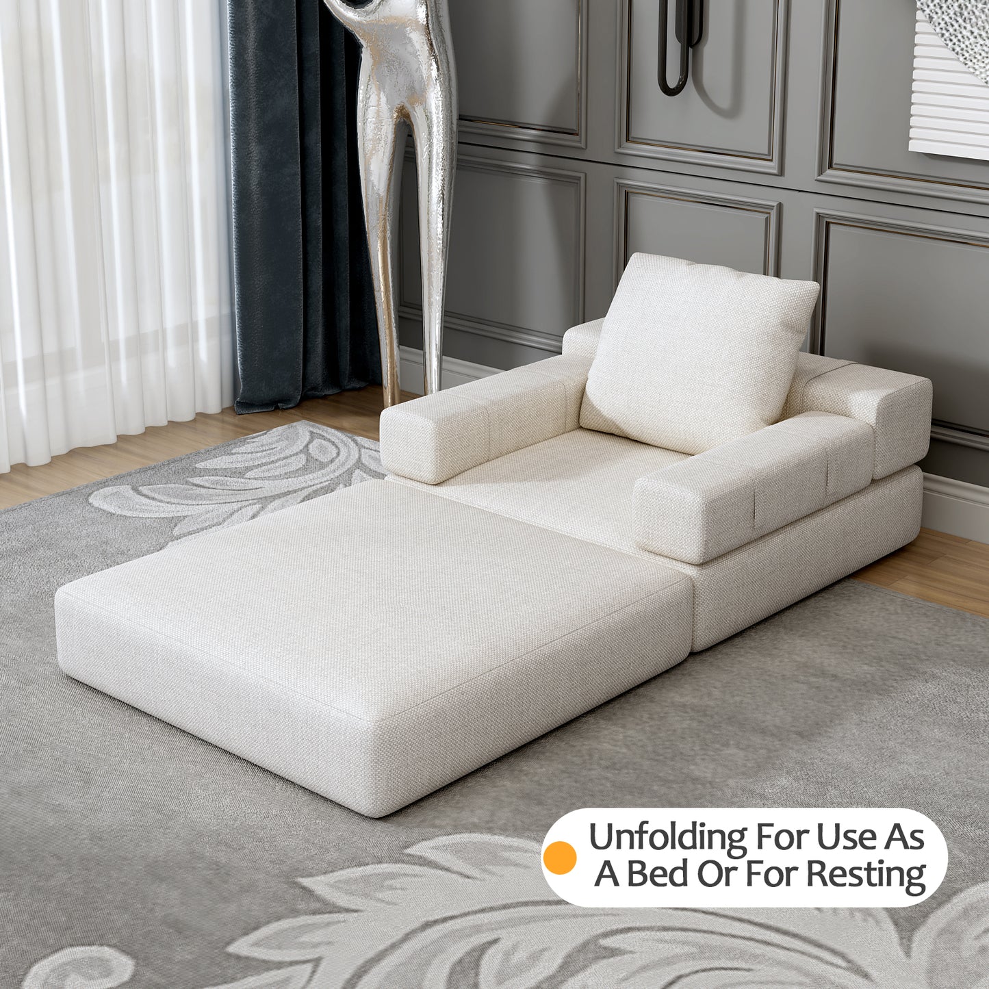 Single sofa chair that converts to a single sofa bed for living room, guest room, playroom, white