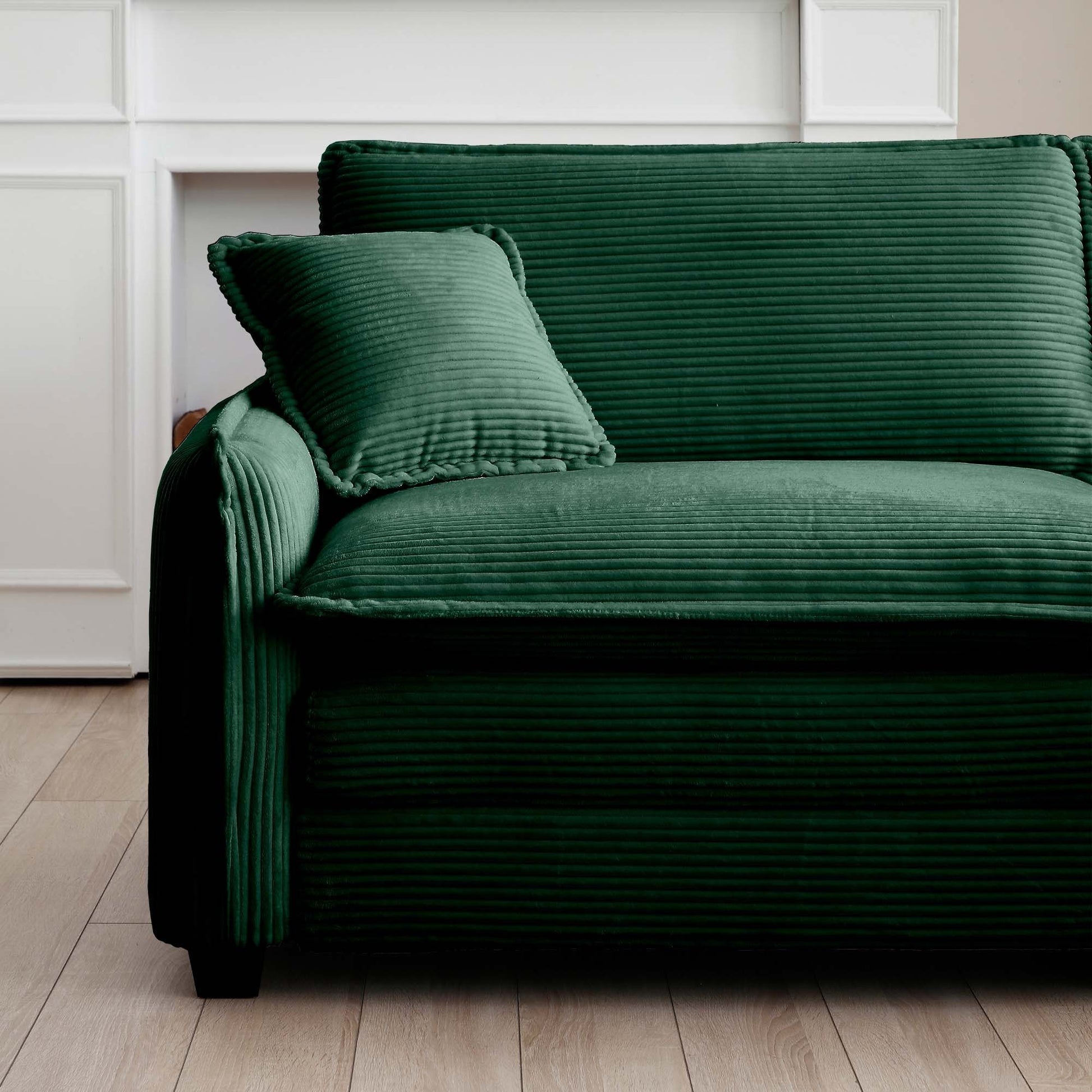 Oversized modular cushioned sofa,with 3 ottomans to work as sleeper sofa beds, 3-seater sofa with 3 footstools,Green corduroy fabric