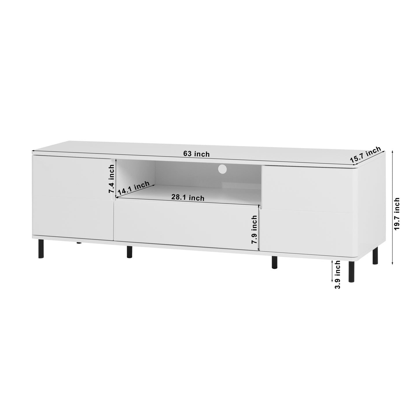 Modern TV Console, TV Stand, Entertainment Center with Storage Shelves,TV Cabinet for Living Room, Bedroom, Cloud White 63x15.74x19.68 inch