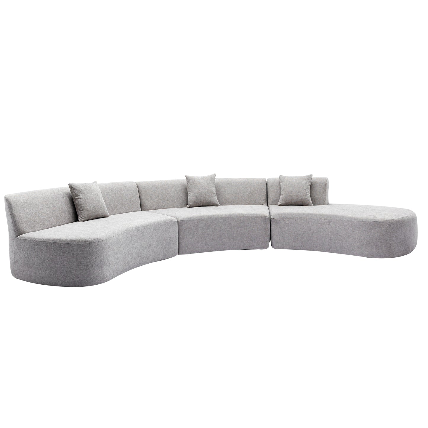 136.6" Stylish Curved sofa Sectional Sofa Chenille Fabric Sofa Couch with Three Throw Pillows for Living Room, Grey