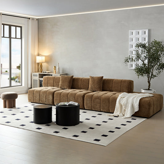 WKS3 Piano key combination sofa, 2 single seats plus 1 luxury cloth sofa, brown