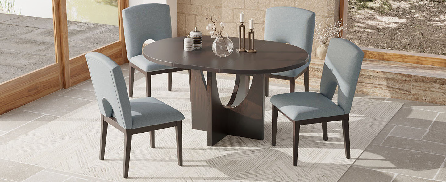 TOPMAX Modern 5-Piece Extendable Round Dining Table Set with 16.2inch Removable Leaf for Small Places, Espresso+Gray