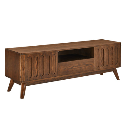 Mid Century Modern Fluted TV Stand for 65 inch TV, Entertainment Center with Storage, Farmhouse Wood Media Console for Living Room Apartment Office, Accent Table, 2 Door & 1 Drawer & Solid Wood Leg