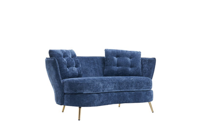 Polyester fiber Loveseat Sofa Upholstered Couch with Golden Metal Legs Club Two-Seat Sofa for Living Reading Room Bedroom Apartment Small Space Dorm,Blue