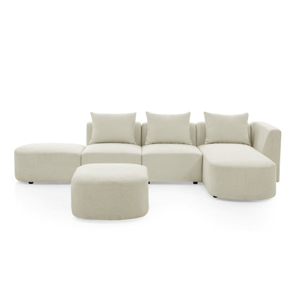 L Shape Sectional Sofa with Right Side Chaise and Ottoman, Modular Sofa, DIY Combination, Loop Yarn Fabric, Beige