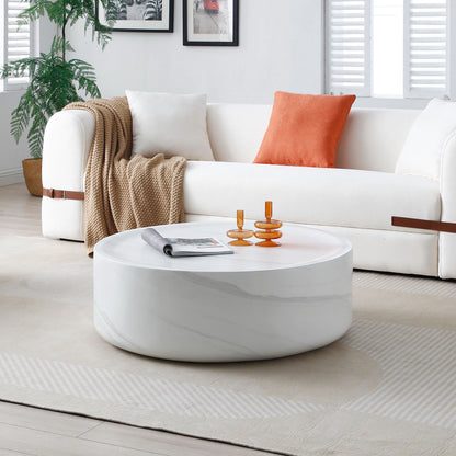 31.49'' Round coffee table,Sturdy Fiberglass table for Living Room, White, No Need Assembly.WHITE