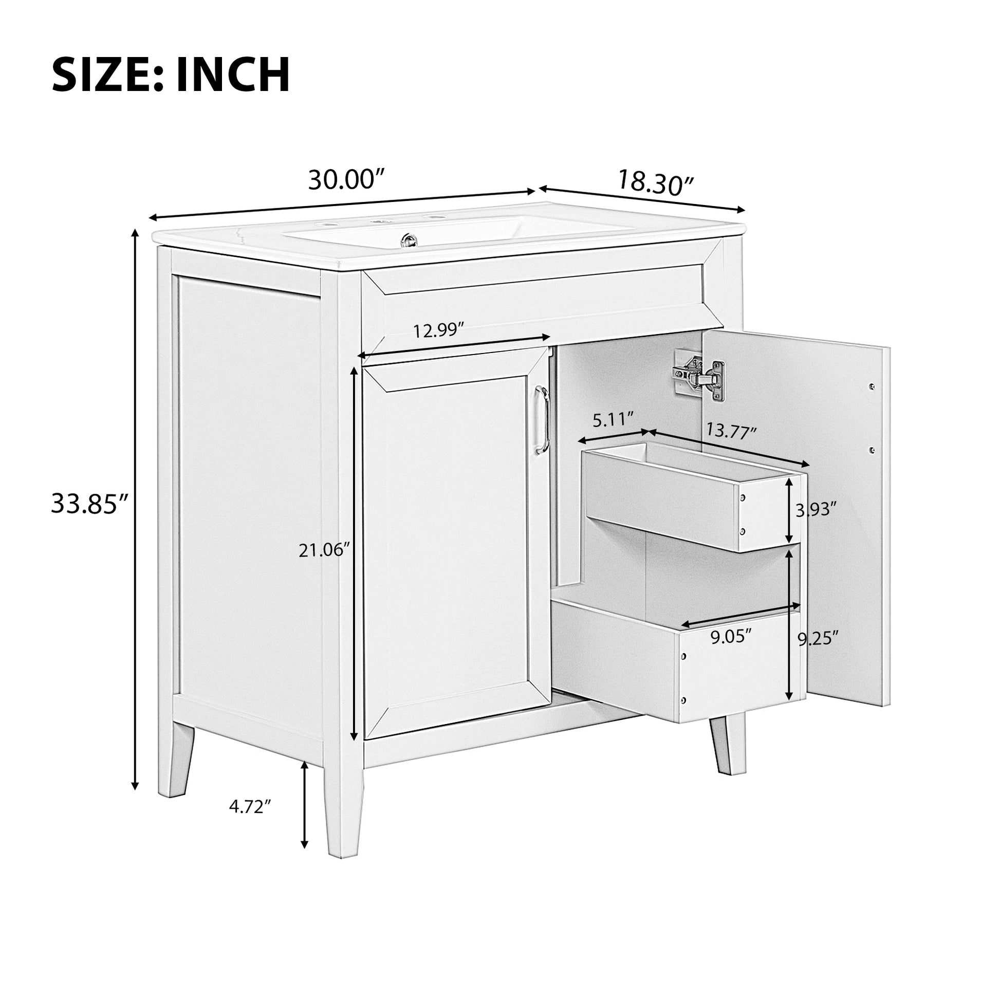 30" Bathroom Vanity with Sink, Multi-functional Bathroom Cabinet with Doors and Drawers, Solid Frame and MDF Board, Green