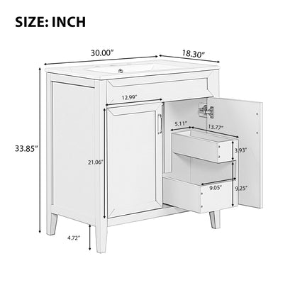 30" Bathroom Vanity with Sink, Multi-functional Bathroom Cabinet with Doors and Drawers, Solid Frame and MDF Board, Green