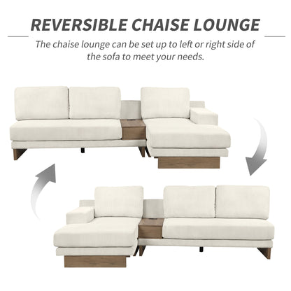 114" L-shaped Sofa Sectional Sofa with Two USB Ports and Two Power Sockets, a Storage Drawer and a Reversible Chaise Lounge for Living Room, Beige