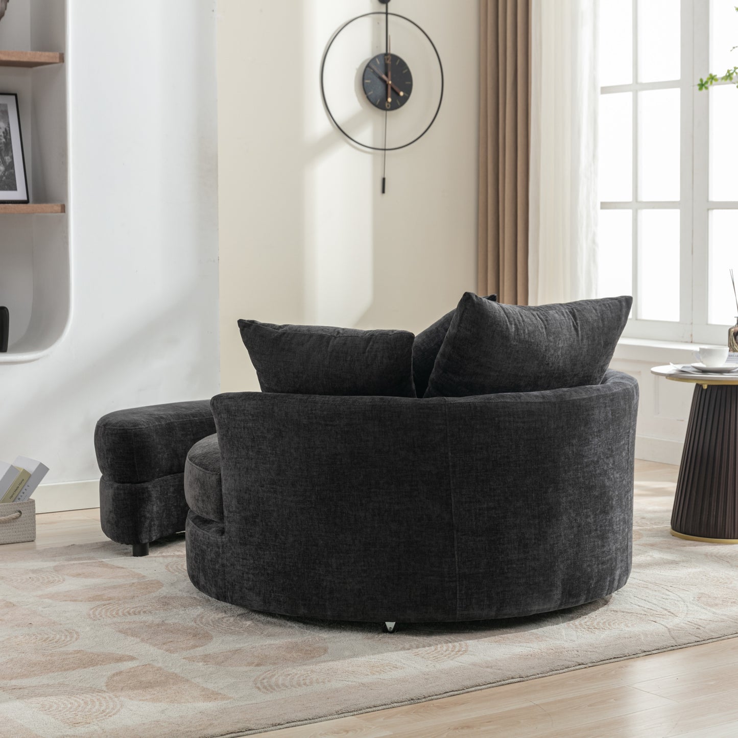 Orisfur. 360° Swivel Accent Barrel Chair with Storage Ottoman & 4 Pillows, Modern Chenille Leisure Chair Round Accent for Living Room, Gray