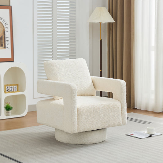 29.13" W Square Swivel Accent Chair, Modern Rotating Arm Chair with Open Back,360 Degree Rotation, Lounge Club Chair with Removable Back Cushion for Living Room, Hotel, Bed Room,Beige