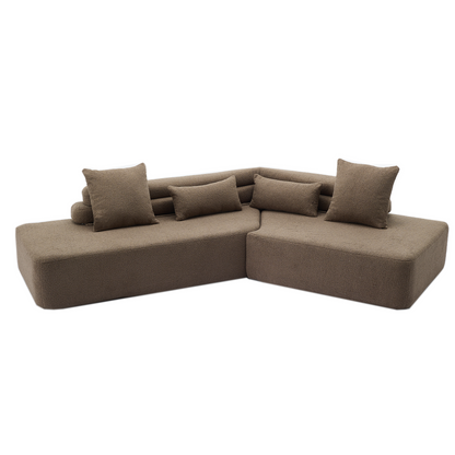 [NEW ARRIVED] [VIDEO PROVIDED] 128"Minimalist Cloud Sectional Couch ,Modern Couches ,4-Seater ,No Assembly,Two modular sofa,Boucle Teddy Fabric, upholstered , anti-wrinkle fabric,Brown