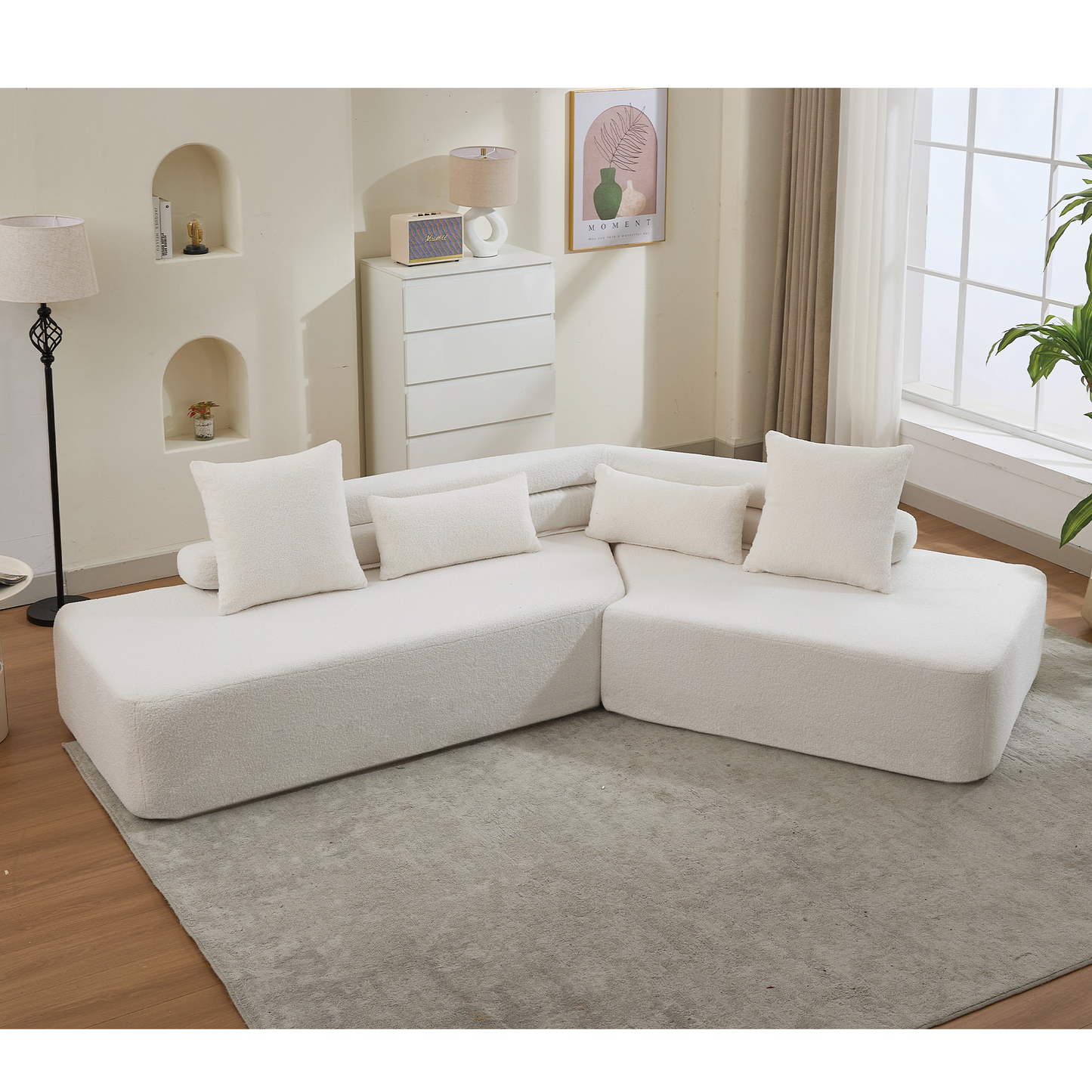 [NEW ARRIVED] [VIDEO PROVIDED] 128"Minimalist Cloud Sectional Couch ,Modern Couches ,4-Seater ,No Assembly,Two modular sofa,Boucle Teddy  Fabric, upholstered , anti-wrinkle fabric, Beige