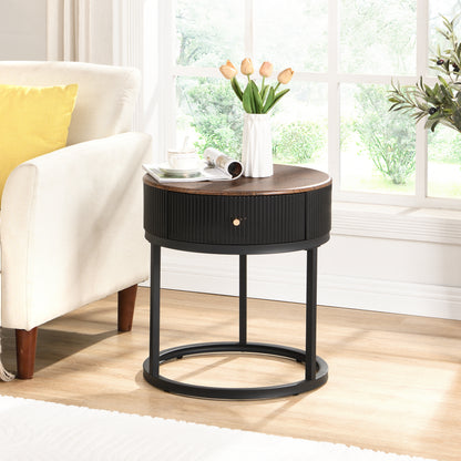 Round Nightstand with Drawer, 19.68 Inch Wood End Table with Storage, Small Table or Living Room, Bedroom and Small Spaces