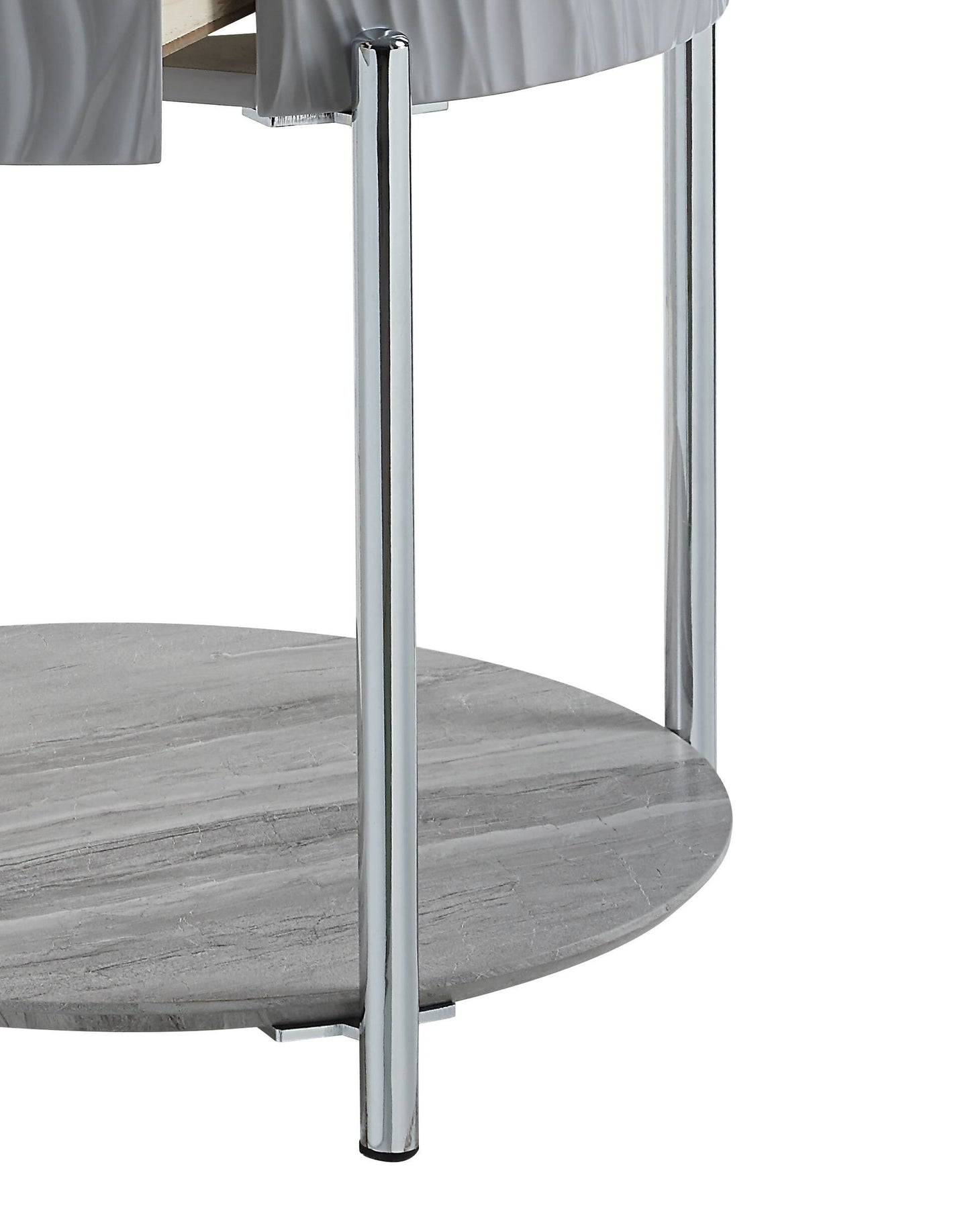 Yukino Gray High Gloss & Chrome Finish End Table