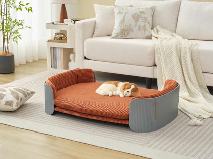 Scandinavian style Cat Couch Bed, Pet Sofa for Indoor Cats PP Indoor Pet Furniture Elevated Cat Beds with Removable Mattress Cover Suitable for Mid or large  animal Brand Design Grey+Brown