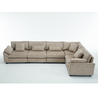 {NEW ARRIVAL}{ VIDEO PROVIDED} Oversized Modular Sectional Sofa Couches Set,Corduroy Upholstered Deep Seat Comfy Sofa for Living Room ,5 Seat ,Brown