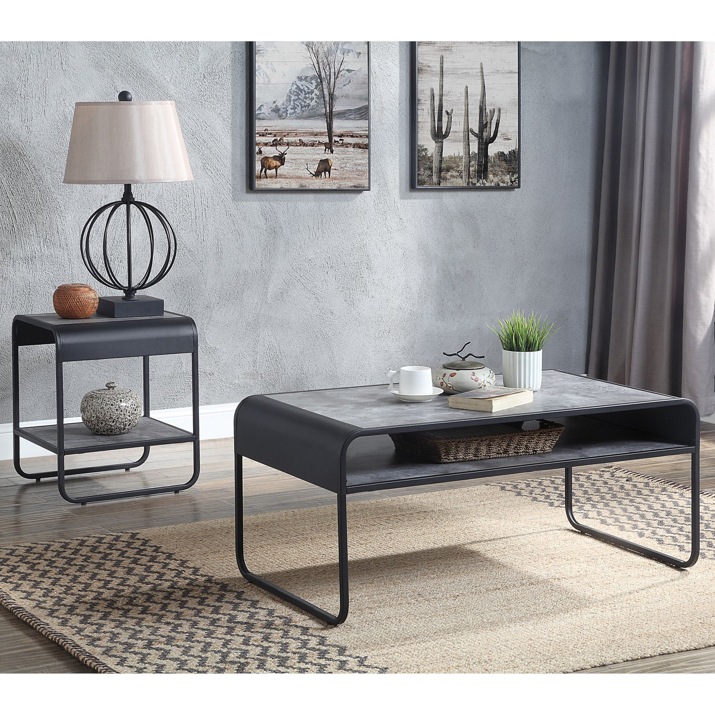 Concrete Grey and Black 1-shelf Coffee Table