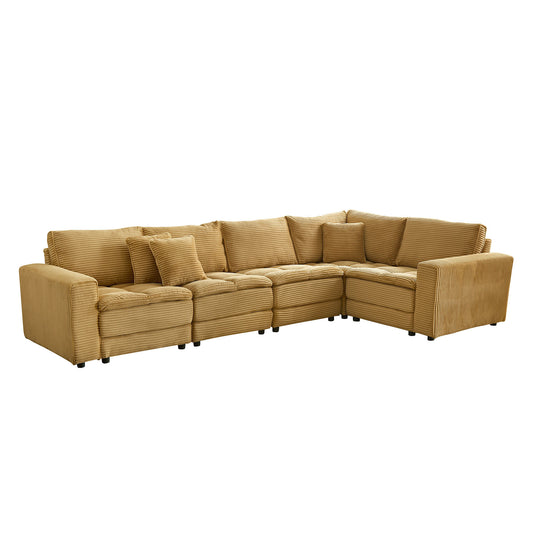 5 Seats,Oversized Sectional Sofa,L Shaped Corner Couch with Detachable Seat & Back Cushion, Corduroy Upholstery Convertible Sleeper Sofa&Couch for Living Room