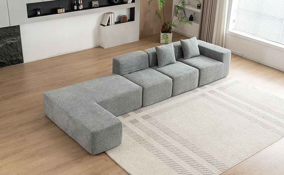 116.5" Sectional Sofa Full-compressed Sofa Couch Free-combined Sofa for Living Room, Grey