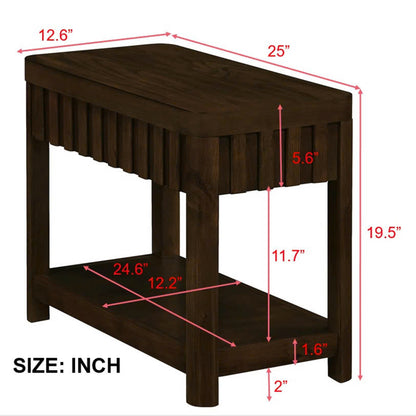 25'' Rectangular Farmhouse End Table with Storage Shelf, Sofa Side Table with Solid Wood Legs for Living Room, Bedroom, Office, Espresso