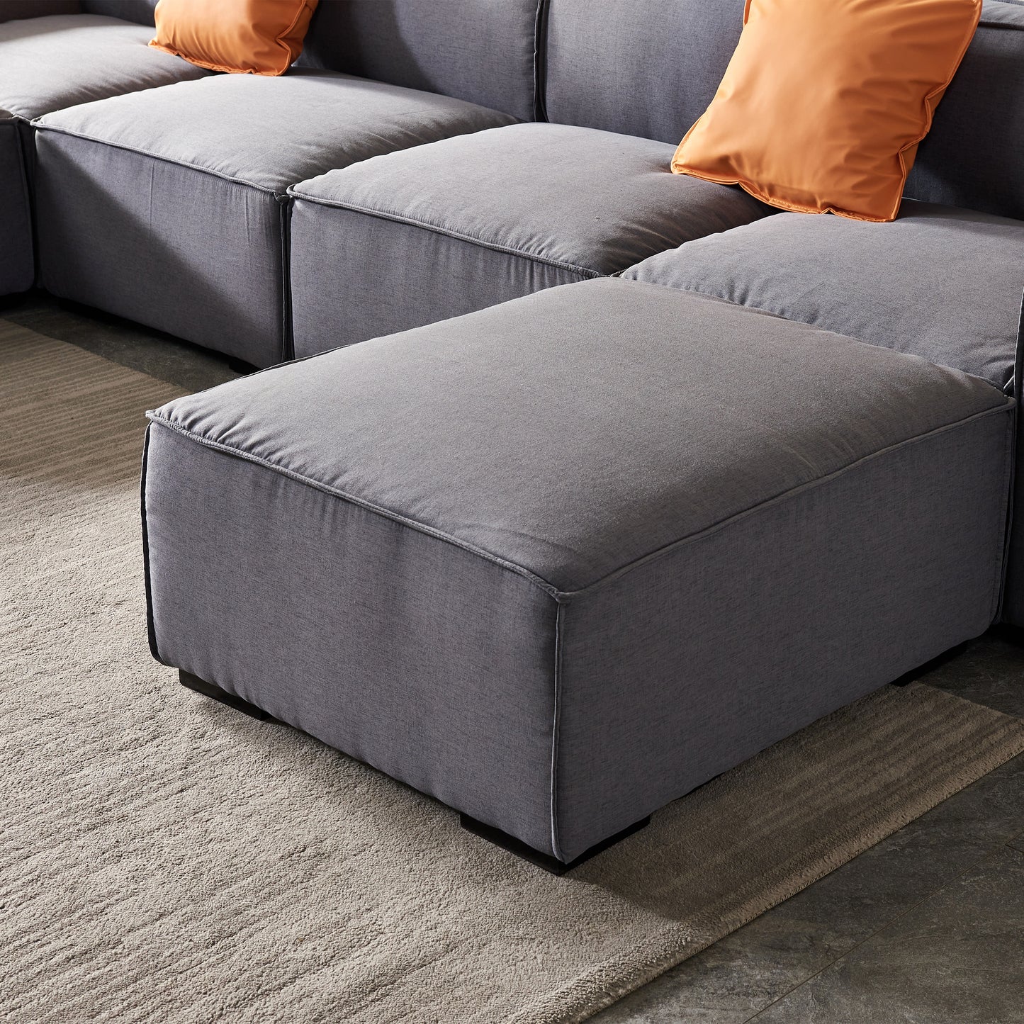 Modular U Shape Sectional Fabric Sofa (Grey)