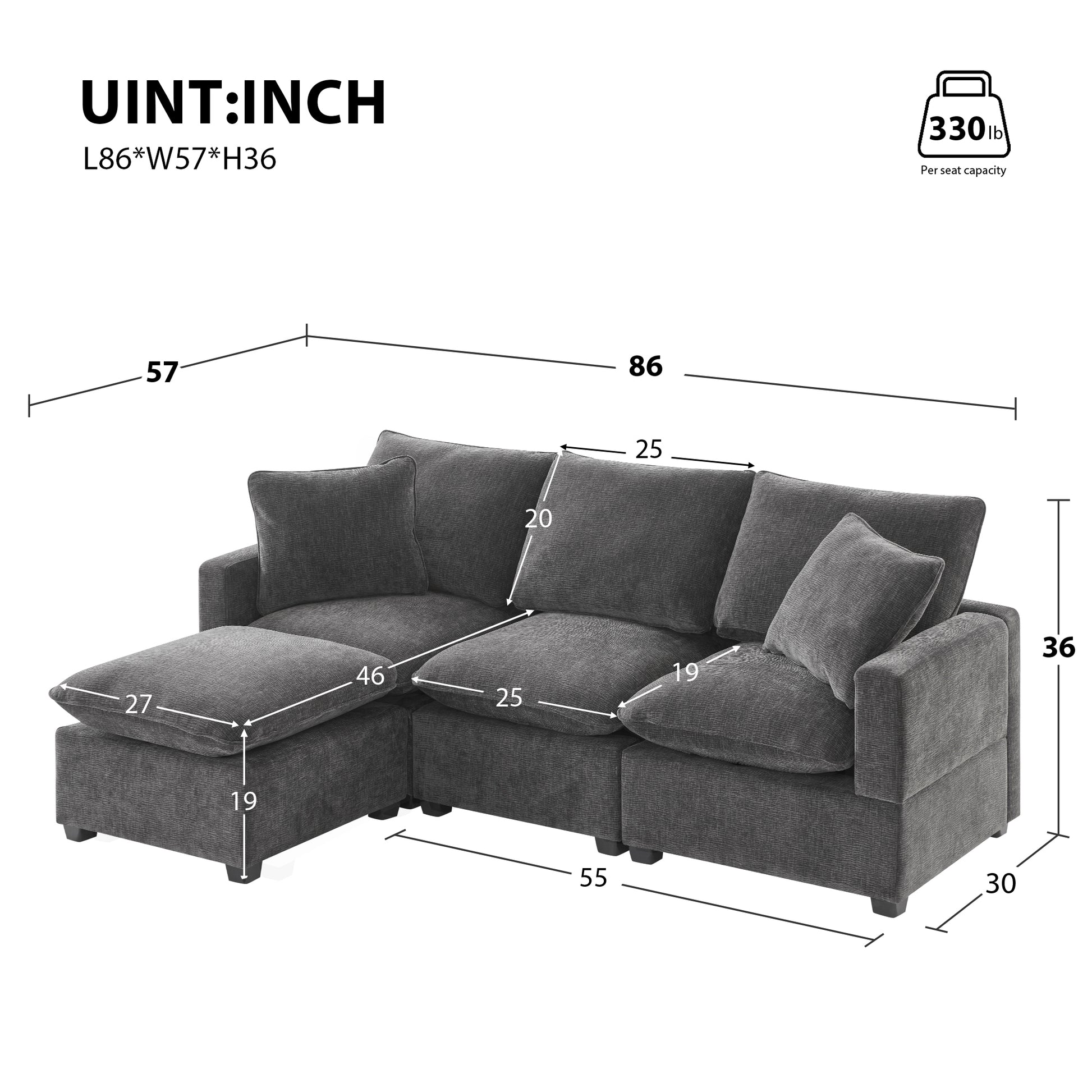 [VIDEO provided] [New] 84*57" Modern Modular Sofa, 4 Seat Chenille Sectional Couch Set with 2 Pillows Included, Freely Combinable Indoor Funiture for Living Room, Apartment, Office, 2 Colors