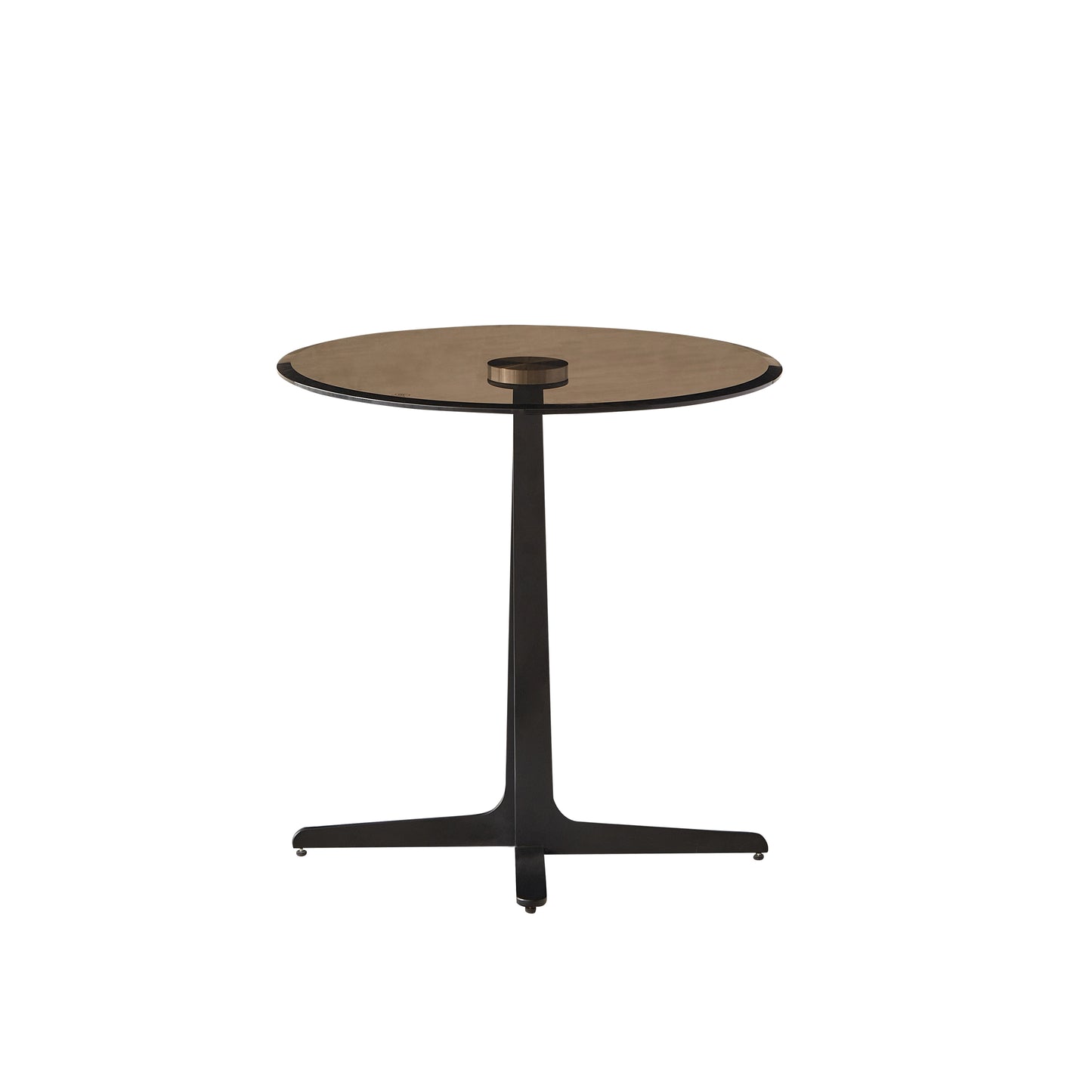 End Table  Glass Top Side/End Drink Table - Tall Modern Round Accent Metal Nightstand Furniture for Living Room, Dorm, Home Office, and Bedroom - 19.69" Round - brown blass/Matte Black