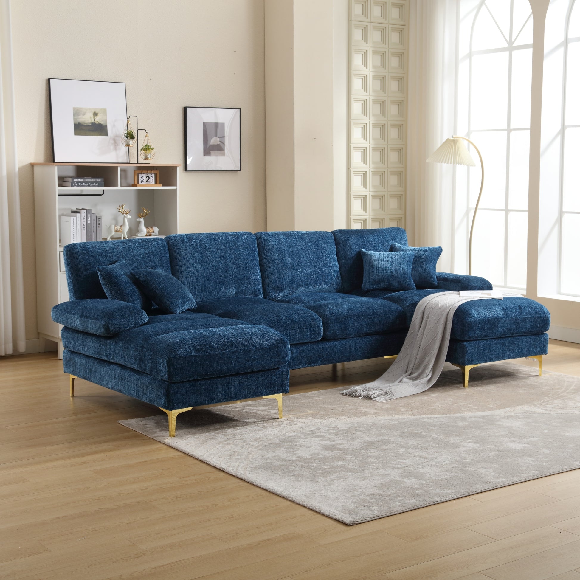 UNITED Modern Large chenille Fabric U-Shape Sectional Sofa