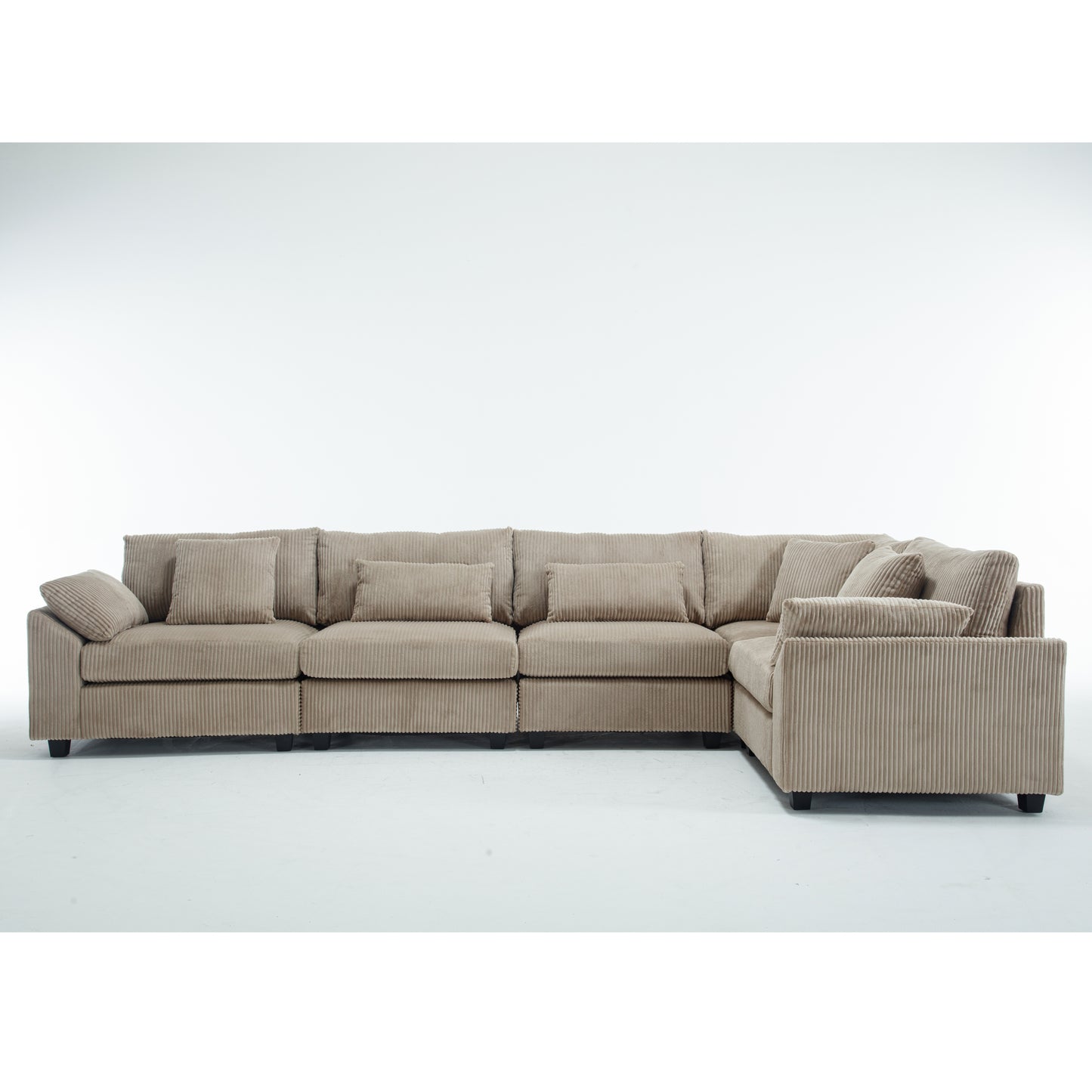 {NEW ARRIVAL}{ VIDEO PROVIDED} Oversized Modular Sectional Sofa Couches Set,Corduroy Upholstered Deep Seat Comfy Sofa for Living Room ,5 Seat ,Brown