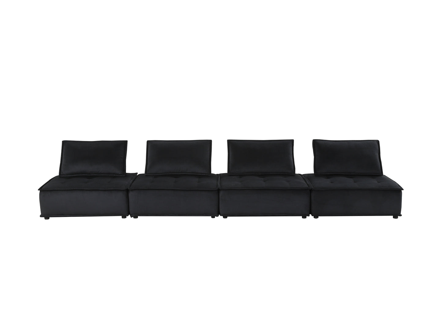 Anna 160" Black Velvet 4-Seater Modular Sofa