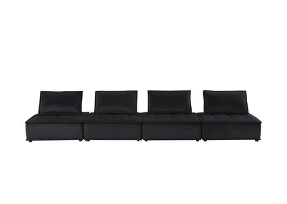 Anna 160" Black Velvet 4-Seater Modular Sofa