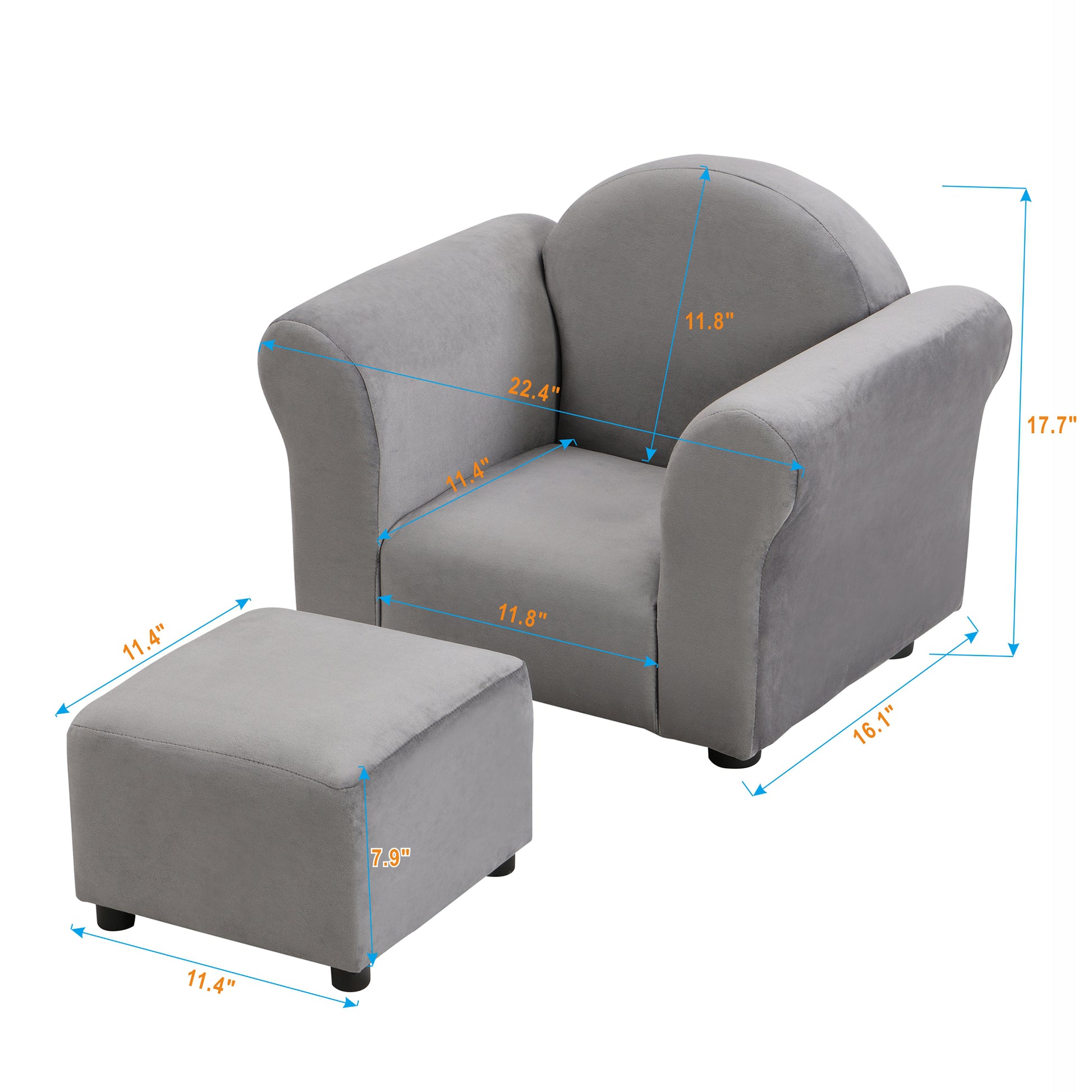 Kids  Chair, Kids Upholstered Couch with ottoman