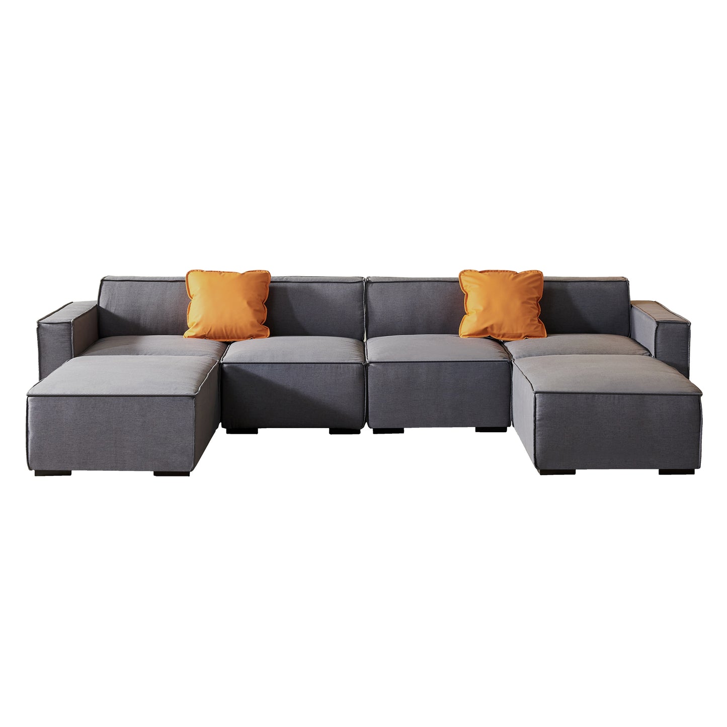 Modular U Shape Sectional Fabric Sofa (Grey)