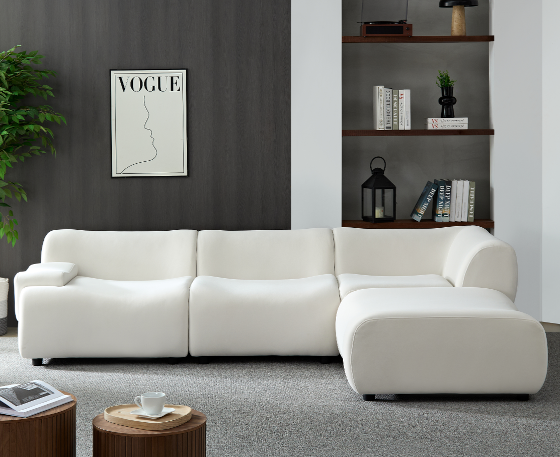 WKS8W White, strong and durable fabric, 4 free sectional sofa, high density sponge and solid wood frame