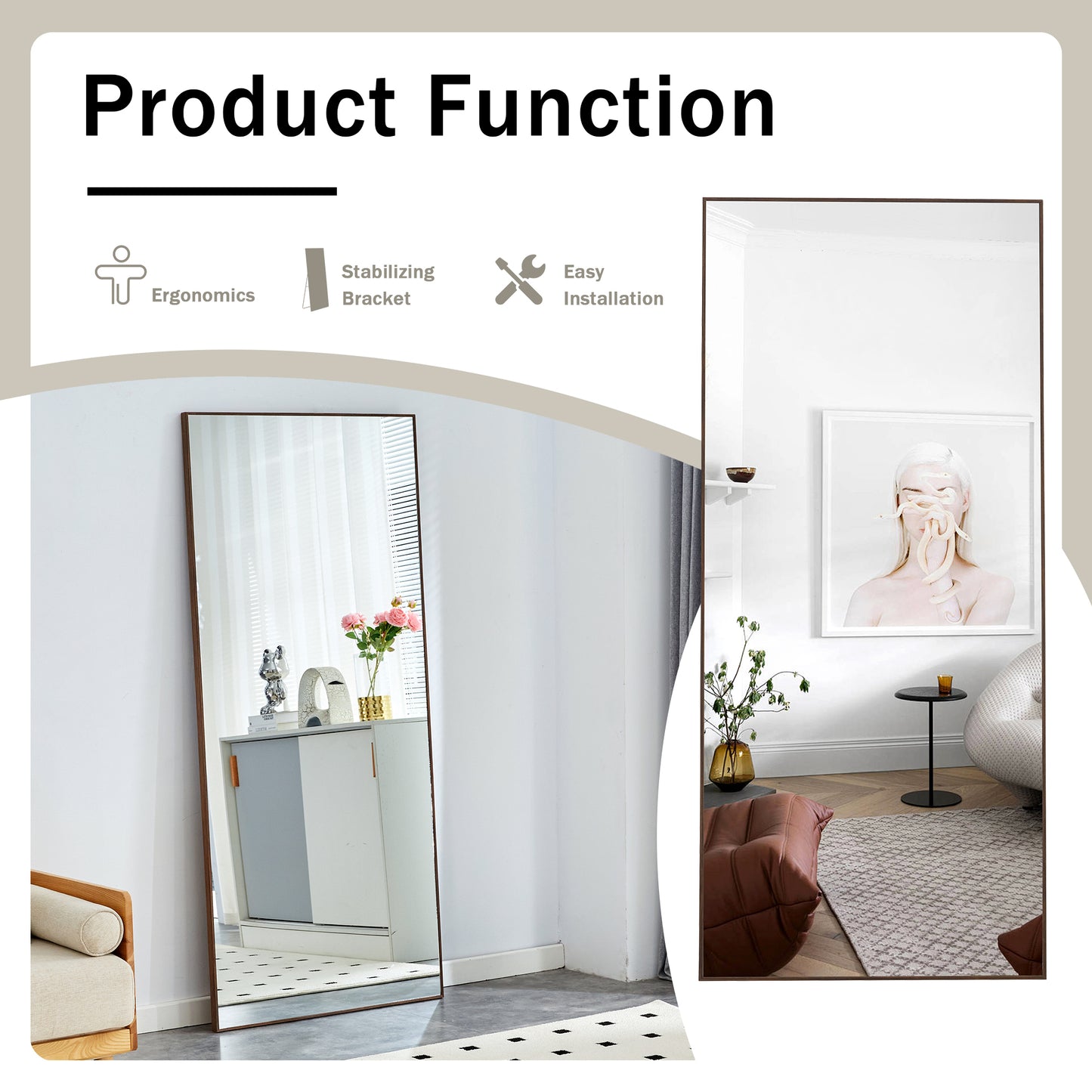 Fourth generation solid wood frame long mirror, dressing mirror, bedroom foyer, decorative mirror, clothing store, floor to ceiling mirror, wall mounted. 71 "* 31.4"