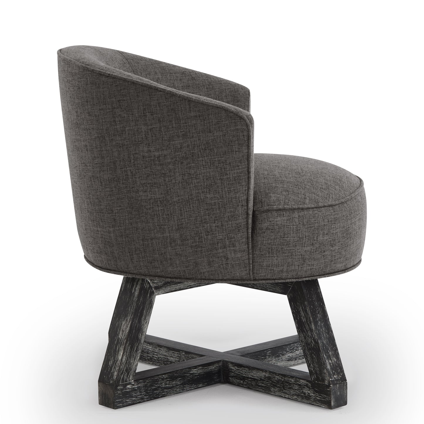 Swivel chair with cross-shaped wooden base,Lounge chair with solid wood legs, 360°freely Swivel chair ,  Classic linen Fabric for living room, bedroom, office, dresser -Dark Gray