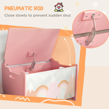 Qaba Toy Box with Lid, Toy Chest Storage Organizer for Bedroom with Safety Hinge, Cute Animal Design, Pink
