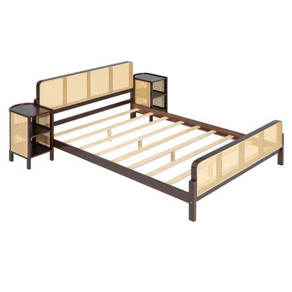 Lilly 3 Pieces Rattan Platform Full Size Bed With Nightstands (2) Set