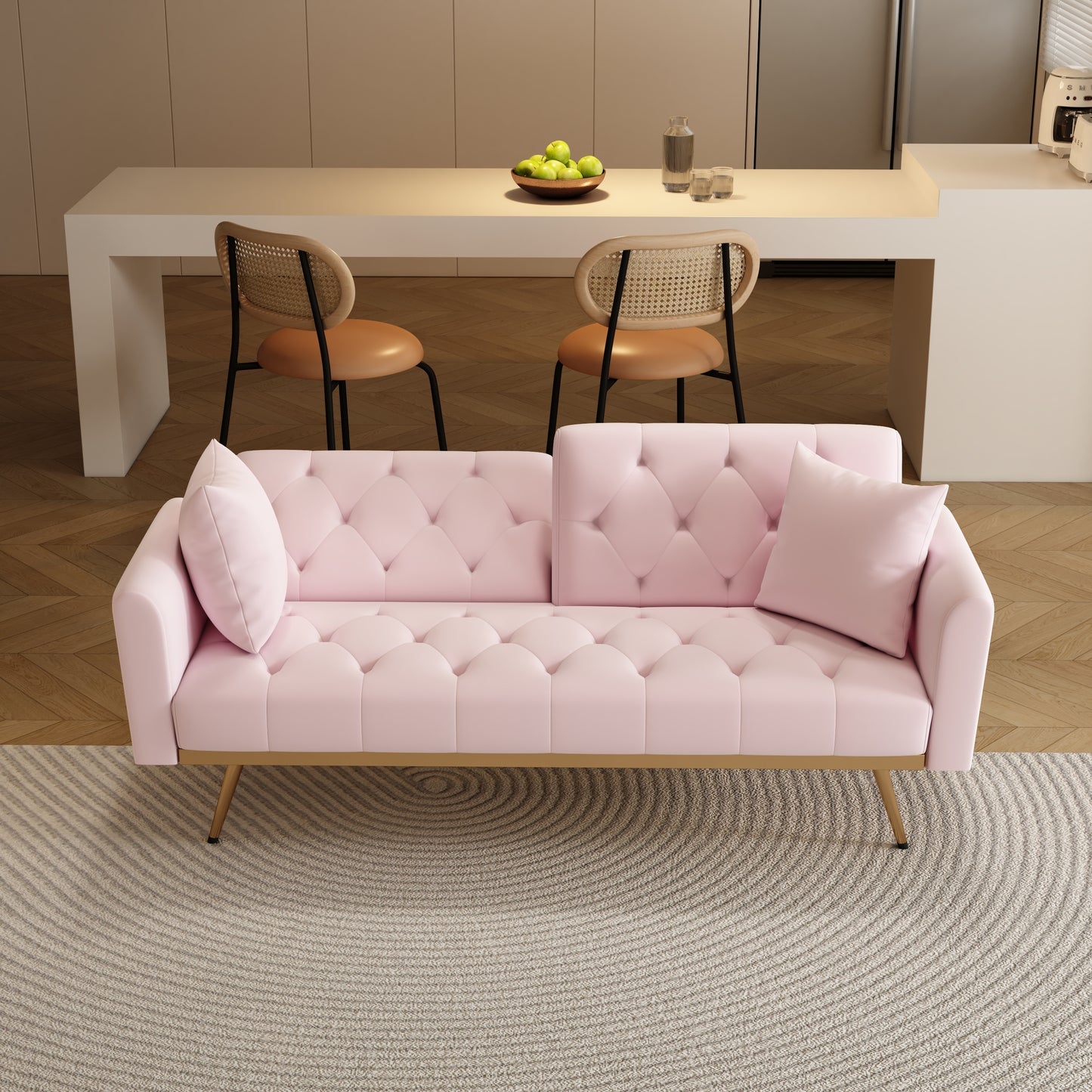 The 68.3 "pink velvet sofabed is beautiful and easy to assemble