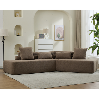 [NEW ARRIVED] [VIDEO PROVIDED] 128"Minimalist Cloud Sectional Couch ,Modern Couches ,4-Seater ,No Assembly,Two modular sofa,Boucle Teddy Fabric, upholstered , anti-wrinkle fabric,Brown