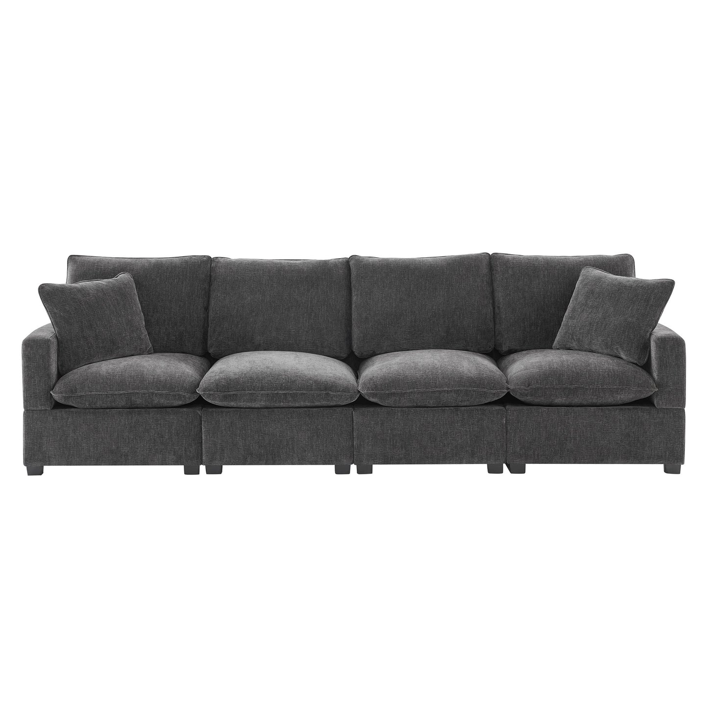 [VIDEO provided] [New] 110*29" Modern Modular Sofa, 4 Seat Chenille Sectional Couch Set with 2 Pillows Included, Freely Combinable Indoor Funiture for Living Room, Apartment, Office, 2 Colors