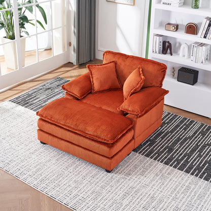 56.3 Inch Corduroy single sofa With  2 toss pillows and a ottoman ,Comfy Sofa- Deep Seat Couch for Living Room