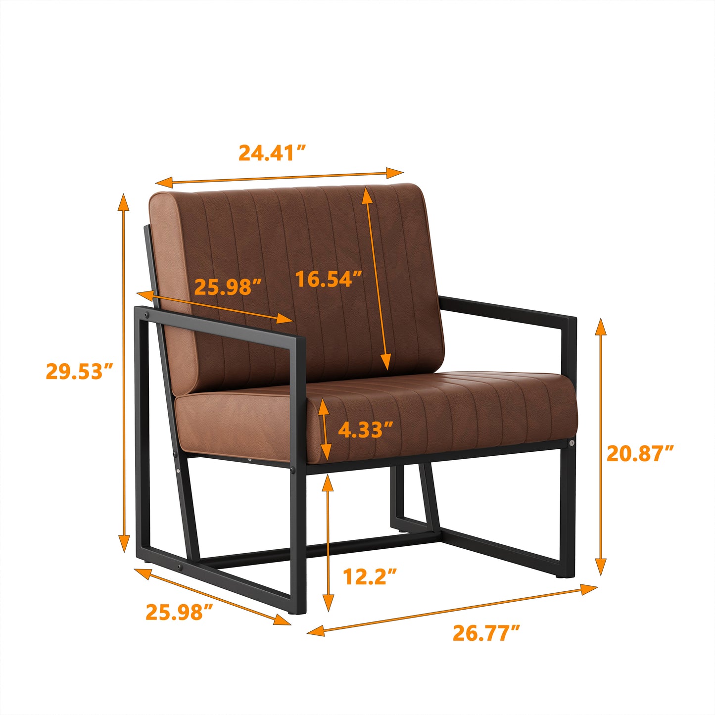 Modern Fashion PU Leather Feature Armchair with Metal Frame Extra-Thick Padded Backrest and Seat Cushion, for Living Room,Bedroom, Office, Studio, Brown