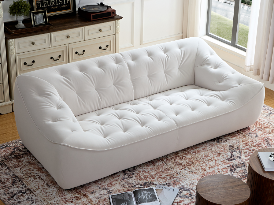 WKS10W White  sofa with , durable fabric, solid wood frame, high density sponge filler