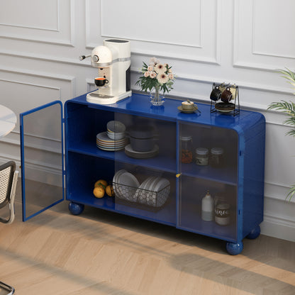 47.25"Glass Storage Cabinet Floor-to-ceiling for Kitchen, Living Room, Bathroom(Bark blue)