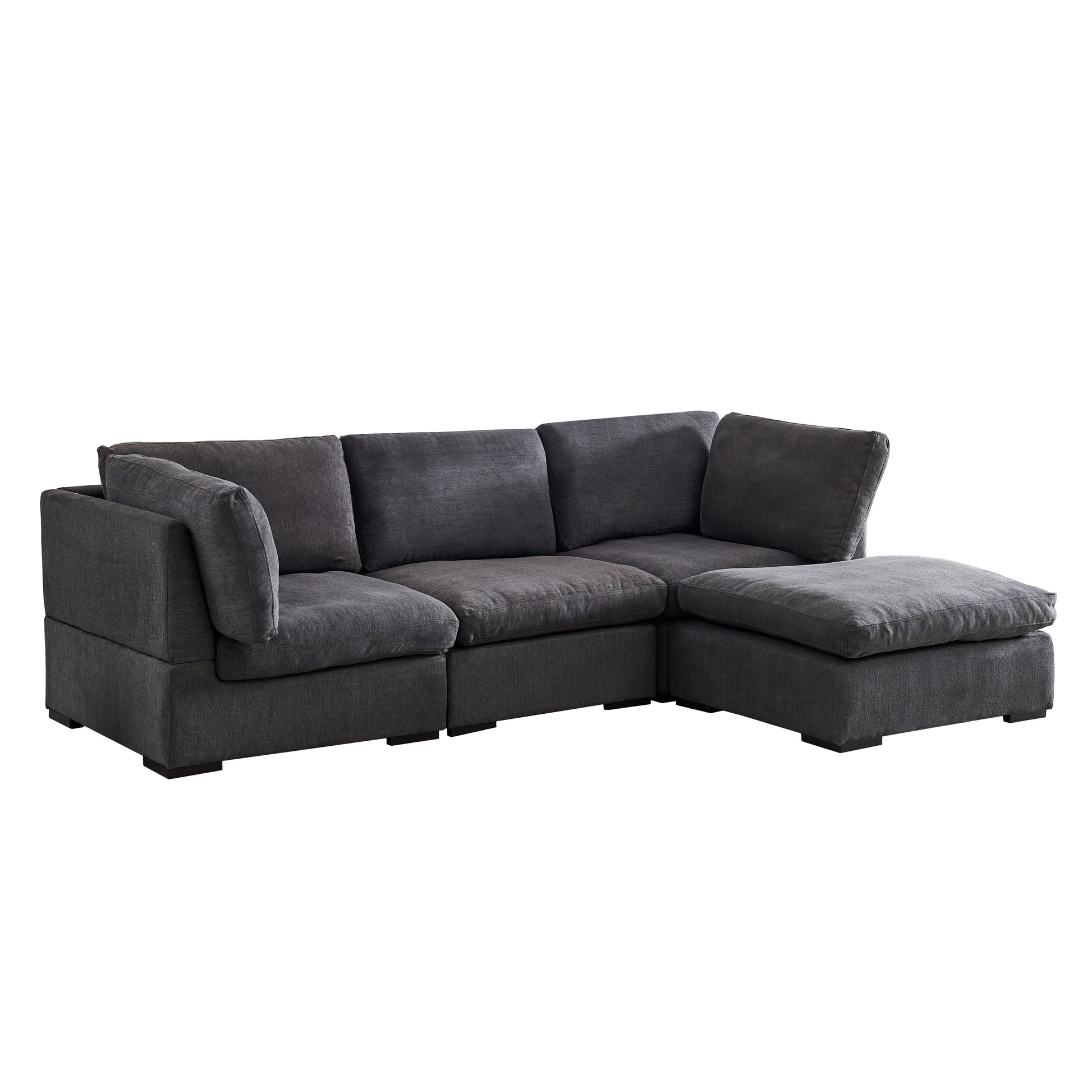 L Shape Modular Soft Fabric Sofa Filled with Down (Dark Grey)