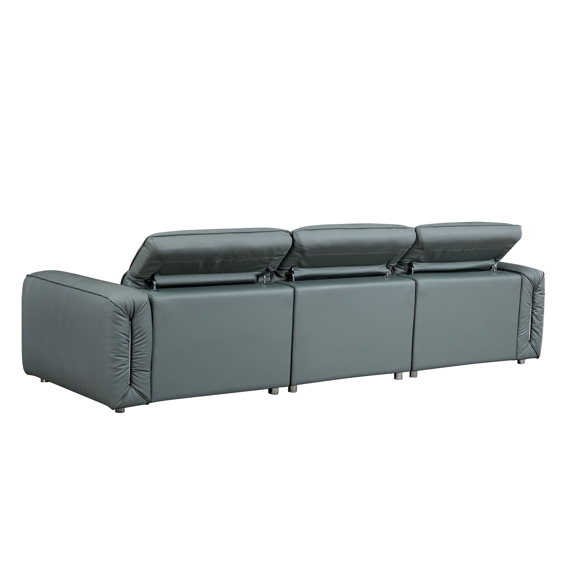 Modern Simple Line Design 3-Seater Leather Sofa for Living Room, Comfy Sofa Couch with Extra Deep Seats,Adjustable Headrests Couch,Blue Grey