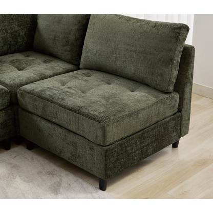 [NEW ARRIVED] [VIDEO PROVIDED]   Modular Sectional Couch with Storage Ottoman, U Shaped Sofa, Storage Ottoman,Minimalist ,Convertible Modular Sofa,Chenille ,Upholstered,6 Seat,Living Room,   Green